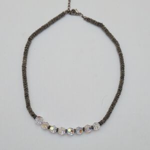 Crystal Accent Gunmetal Bead Strand Necklace